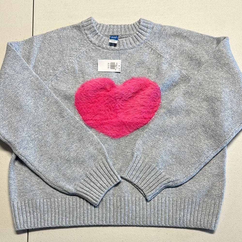 Old Navy Gray and Pink Heart Sweater